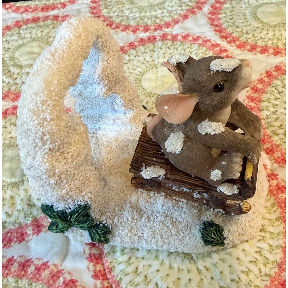 Charming Tails Fitz Floyd Figurine Dashing Through The Snow Mouse Sled 87/624